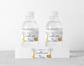 Wild One Water Bottle Label: Editable Safari Animals Party Decor (Digital Download)