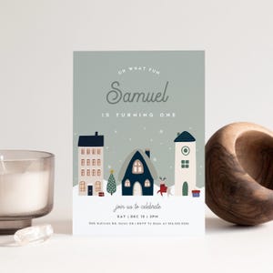 Christmas Birthday Invitation: Winter Village Party, Neutral First Birthday Invite (Digital Template )
