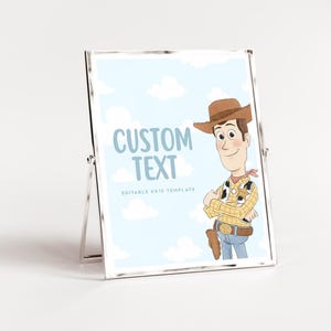May include: A framed 8x10 inch template with a light blue background and cartoon illustration of a cowboy. The words "CUSTOM TEXT" are displayed in light blue, with the text "EDITABLE 8X10 TEMPLATE" below.