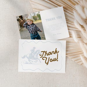 Boys Cowboy Theme Thank You Cards, Blue Western Theme Editable Gift Cards, Cowboy Western Theme, Instant Digital Download