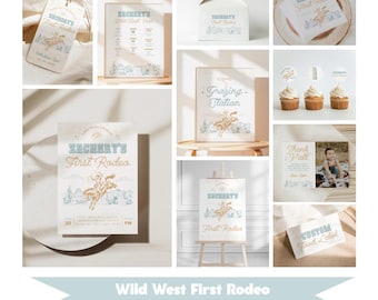 Western Cowboy Birthday Party Bundle: Bearbeitbare erste Rodeo-Vorlagen (Digitaler Download)