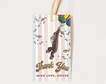 Editable Curious George Gift Tags: Birthday Thank You (Digital)
