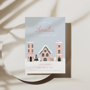 Christmas Village Birthday Invitation Template, Winter Wonderland Invite ( Digital Download)