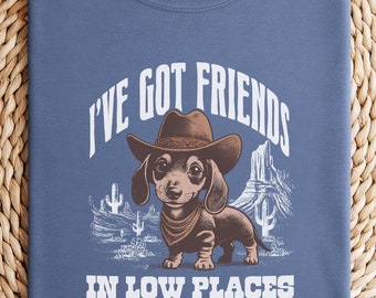Colores cómodos, camiseta "Tengo amigos en lugares bajos", regalo de perro salchicha, camiseta con meme divertido, camiseta de chiste sobre perros, camiseta de perro salchicha, camiseta de mamá doxie