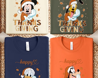 Disney Thanksgiving Shirt 2025, Mickey and Friends Fall Family Matching Tee, Thanksgiving Disney Trip 2025 Shirt, Cute Disney Thankful Shirt