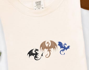 Tiny Vintage Dragons Shirt, Comfort Colors BookTok Dragon Tee, Bookish Gift, Fantasy Dragon War College Tee, Hand-Printed Dragon Graphic Tee