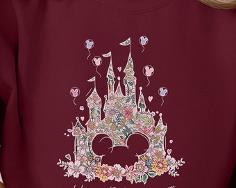 Happiest Place on Earth Sweatshirt, Magical Kingdom Sweatshirt, Magical World Sweater, Disney Castle Floral Hoodie, Disney World Sweatshirt