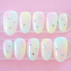 Pastel Popstar Press On Nails | Rainbow Ombre Starry Glitter Colorful Gradient Kawaii Soft Girl Nail Set