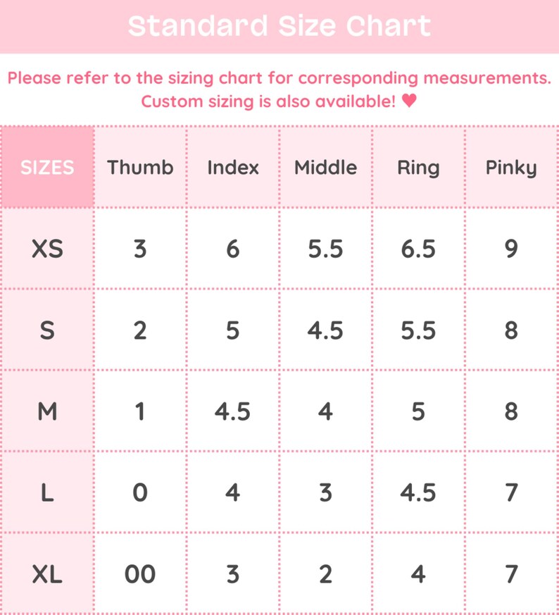 Standard Size Chart Refer to Sizing Chart for Corresponding Measurements Custom Sizing Available