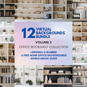 12 Office Bookshelf Backgrounds Bundle, Zoom Backgrounds, Microsoft Teams Background, Digital Background, Zoom Background Home Office