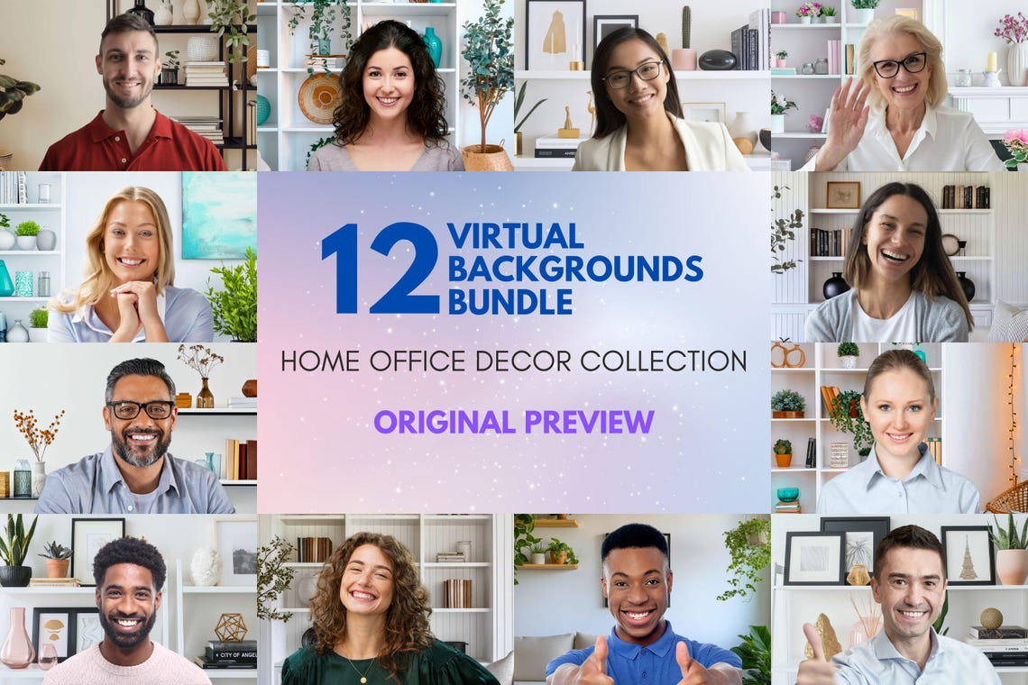 12 Virtual Backgrounds Bundle, Home Office Backdrop, Work From Home ...