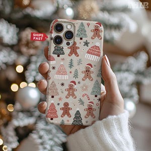 Pastell Lebkuchen und Weihnachtsmütze Handyhülle | Niedliches Feiertagsdesign | Aquarell Weihnachten Handyhülle | iPhone und Samsung Case