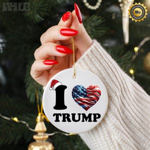 I Love Trump Ceramic Ornament | Bold Political Christmas Decoration | Trump 2024 Ornament | Donald Trump For President | 4 Shapes