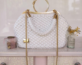 Handmade Crochet Shoulder Bag: White Macrame Clutch