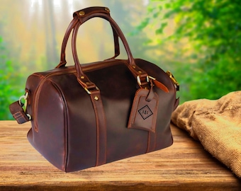 Small Travel Bag, Leather Duffel Bag for Men, Overnight Bag, Brown Weekender Bag, Carry on Bag, Anniversary Gift for Him, Leather Holdall
