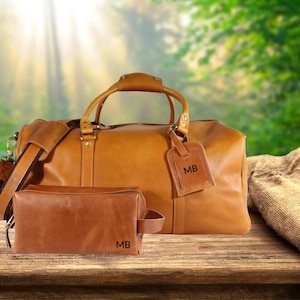 Personalized Duffle Bag Dopp Kit Bag Luggage Tag Combo Gift, Best Groomsmen Gift, Christmas Gift, Leather Toiletry Bag, Leather Duffle, Gift