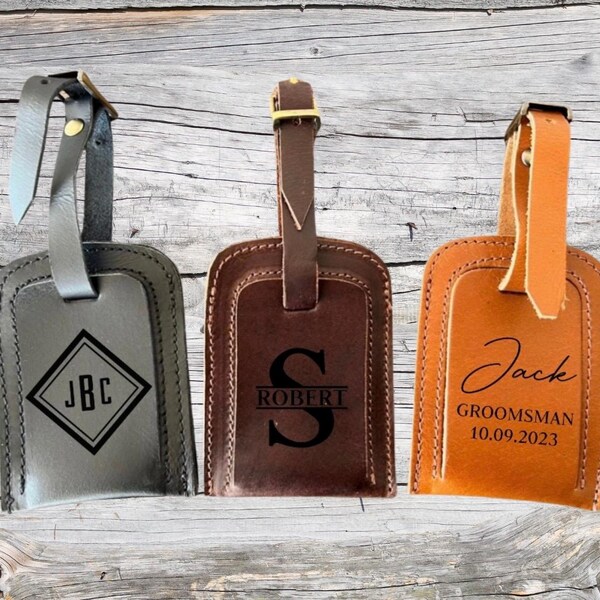 Genuine Leather Luggage Tags Personalized, Custom Logo Gifts, Wedding Favors, Monogram and Initials Backpack Tag