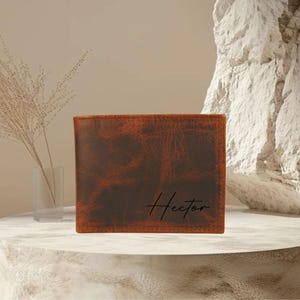 Cartera de cuero personalizada con RFID / Cartera de cuero genuino grabada para hombre / Cartera personalizada para esposo, papá o novio / Cartera plegable