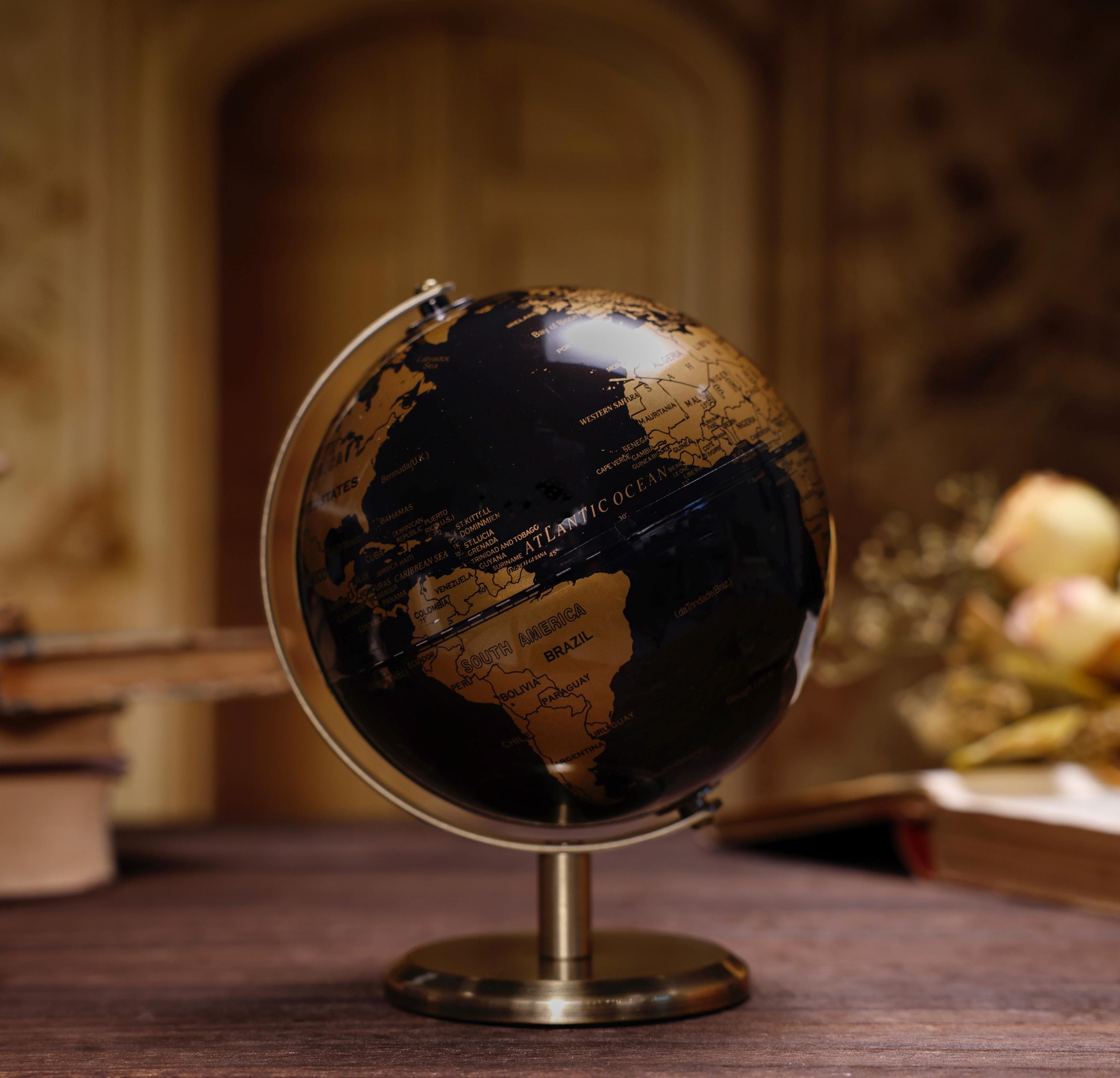 Vintage Black \u0026 Gold Metal World Globe: Rotatable Home Office Decor (5.9'')  - Etsy, image size:3000x2888