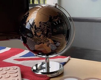 Vintage Black & Gold Metal World Globe: Rotatable Home