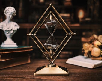 Custom Engraving Geometry Rotatable 15/30/ Hourglass - Metal Sand Timer - Personalized Anniversary Gift For Him - Office Home Entrance Decor