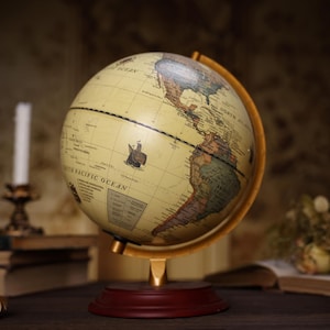 Custom Engraving Wooden Base Rotatable Globe - World Geography Educational Photography Props - Office Home Decor World Map Personalized Gift