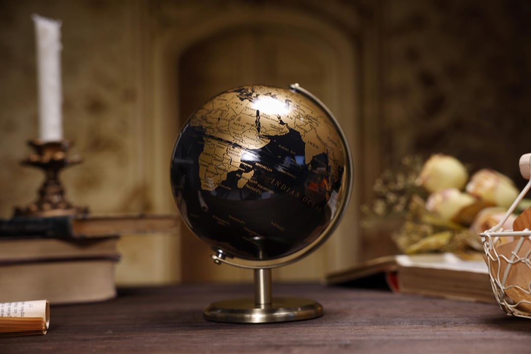 Desktop Rotating Globe Georgraphy World Map Sky Blue And Cream 8" Inches Wood Base Educational Globe Office Table Décor - View #6