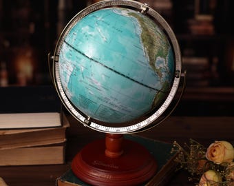 Engraved Wooden Base Rotating World Globe: Vintage Home Office Decor