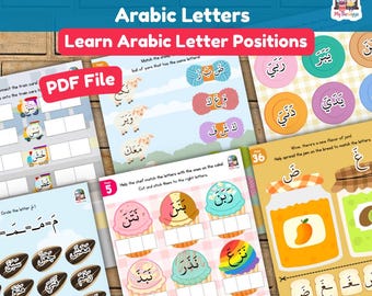 Arabic Letter Positions Worksheet | Arabic Letters Connecting Practice | Beginning Middle End | Islamic Printable PDF