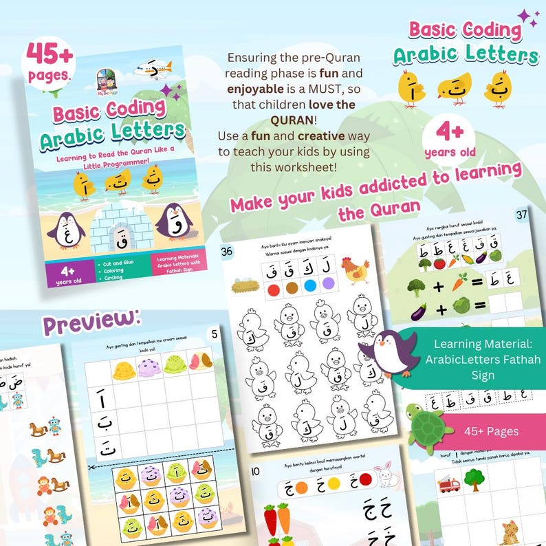 Arabic Letters Coding Worksheet: Mybunayya Hijaiyah Learning (PDF ...