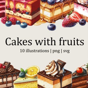 Clipart di torte di alta qualità, acquerello, PNG e illustrazioni vettoriali SVG di dolci romantici