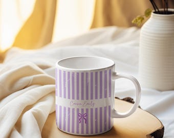Custom Name Auntie, Grandma and Mug, Baby Announcement Gift For Aunt, Stripe Coffee Cup, New Aunt Gift Idea, Custom Gifts (11oz, 15oz)