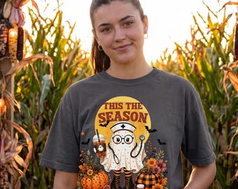 Halloween Nurse Shirt | Ghost Nurse Graphic Tee | Spooky Season Nurse Gift for Women | Cute Pumpkin RN Halloween T-Shirt