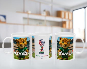 Taza Mundial 2026 México USA Canadá, Taza de Café Fútbol 2026 con Mascota Jaguar Izayu, Regalo para Fanáticos del Fútbol,Souvenir Copa Mundo
