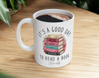 Floral Book Stack Mug, Custom Bookish Coffee Cup, Romance Reader Gift, Book Lover Mug 11oz 15oz, Cute Bookworm Gifts, Bibliophile Tea Cup.