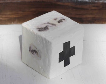 Black Cross Art Block Original Encaustic Painting Modern Contemporary Cube Art