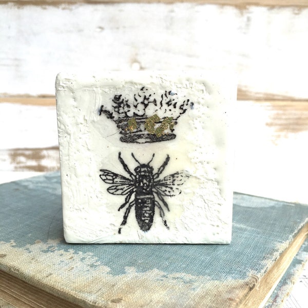 Queen BEE Encaustic Painting Mini Bee Art Bumblebee Bee Painting  Gift Tiny Painting Gold Crown