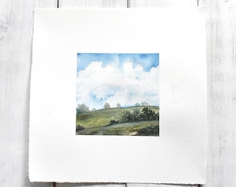 Summer Hill vol I Original Watercolor & Gouache Painting Small Landscape