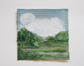 Summer Clouds vol I Original Watercolor Painting Small Abstract Landscape