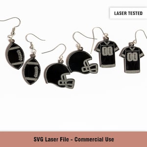 SVG Digital Laser Cut File - Birthday Gift - 3 Pack Earrings - Football Helmet Jersey - Girls Football Jewelry Laser File - xTool Glowforge