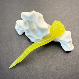 Soft Yellow Lotus Pod Short Hairpin Stick, Handmade Hairpin with Natural Xiuyan Jade