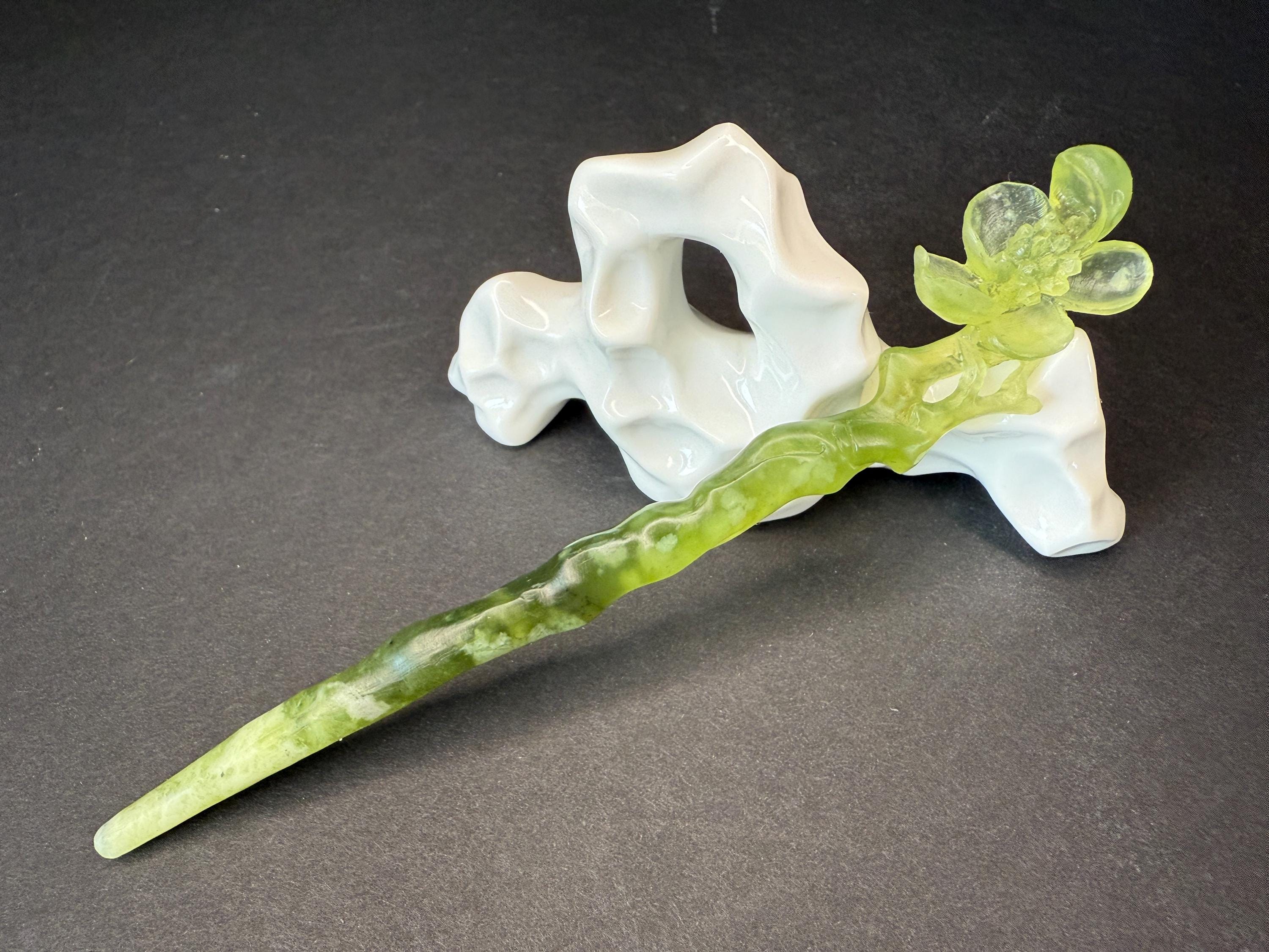 Green Plum Blossom Carved Hairpin - Serpentine Jade Hair Stick Amazon.com : Cayyoomm Plum Blossom with Jade S925 Silver  main image 4