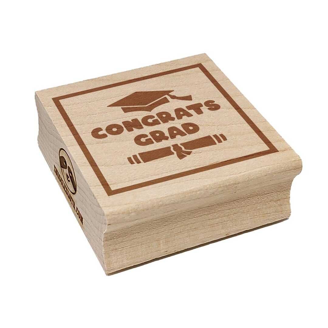 Congrats Grad Graduate Graduation Cap Diploma Square Rubber Stamp for ...