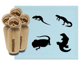 Lizard Silhouettes Reptile Dragon Newt Salamander Rubber Stamp Set for Stamping Crafting Planners