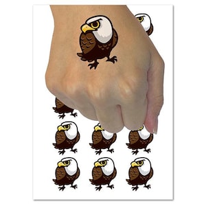 Cute and Grumpy Bald Eagle Temporary Tattoo Water Resistant Fake Body Art Set Collection (1 Sheet)