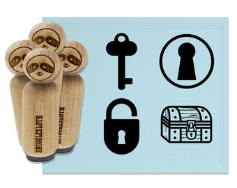Locks Key Keyhole Treasure Chest Padlock Rubber Stamp Set for Stamping Crafting Planners
