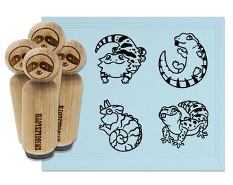 Fat Cute Lizards Gecko Chameleon Skink Bearded Dragon Rubber Stamp Set for Stamping Crafting Planners
