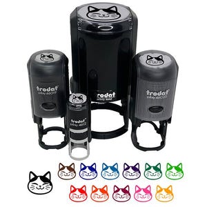 Happy Spotted Cat Face Self-Inking Rubber Stamp for Stamping Crafting Planners