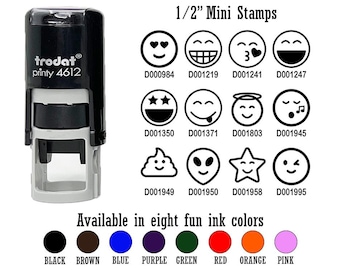 Emoticons Faces Icons Happy 1/2" Self-Inking Rubber Stamp Ink Stamper.