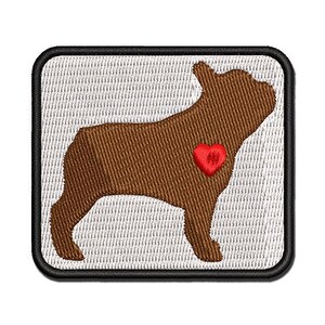 French Bulldog Dog with Heart Multi-Color Embroidered Iron-On or Hook & Loop Patch Applique